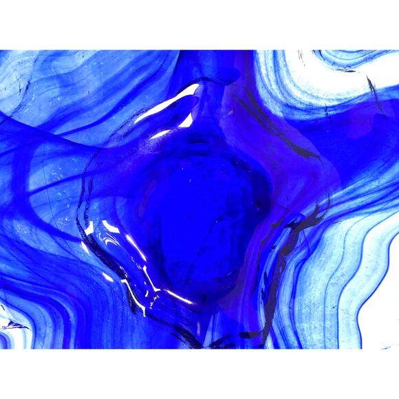 Abstract Blown Art Glass MCM Oyster Design Cobalt Ice Blue Clear Serving Bowl! - Picture 4 of 9